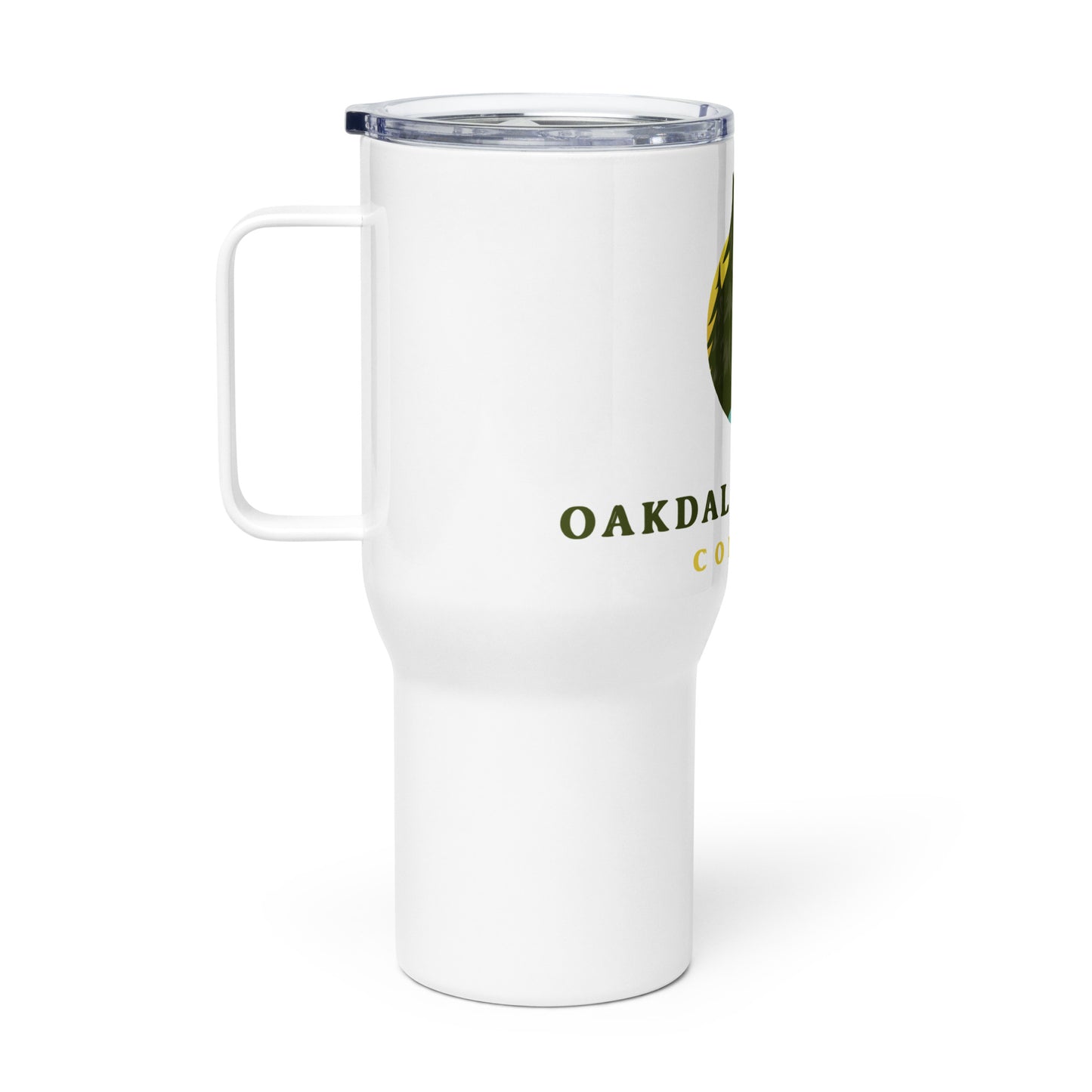 Oakdale Apparel Co Travel mug with a handle